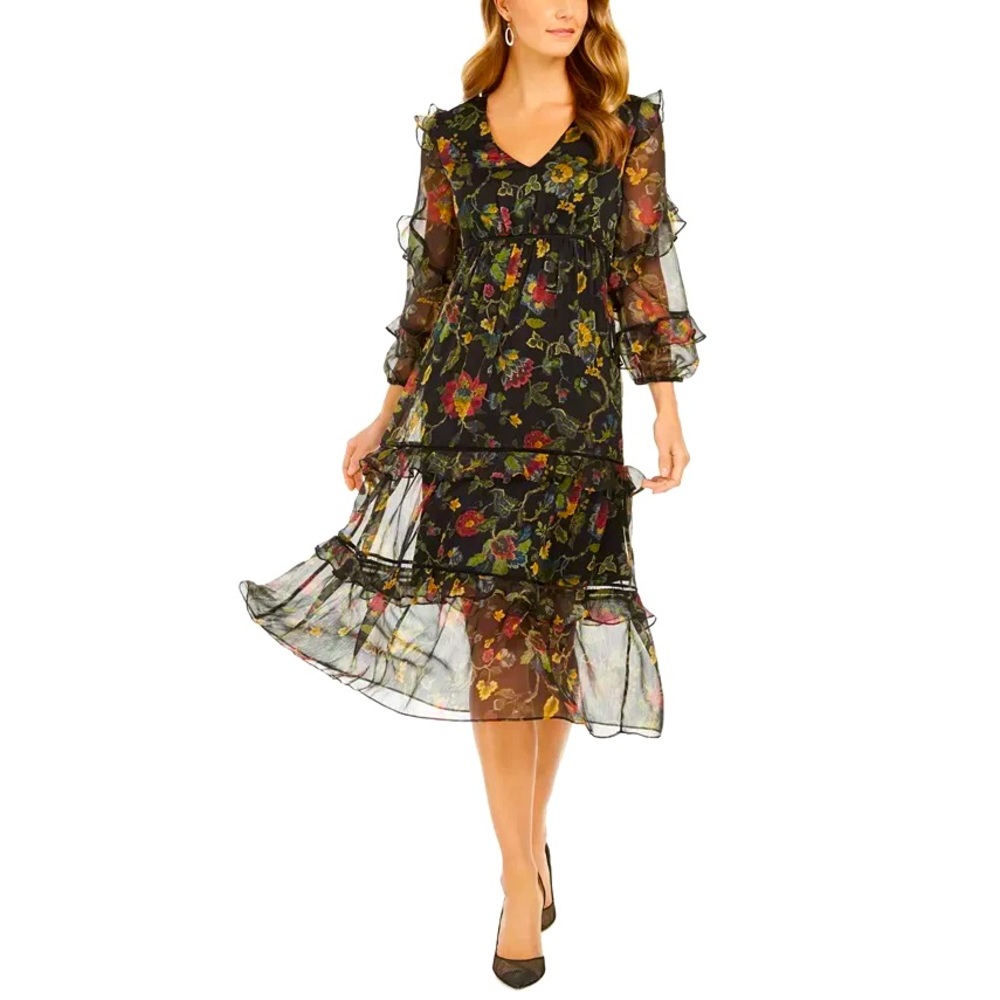 Taylor Floral Chiffon Midi Dress size 6